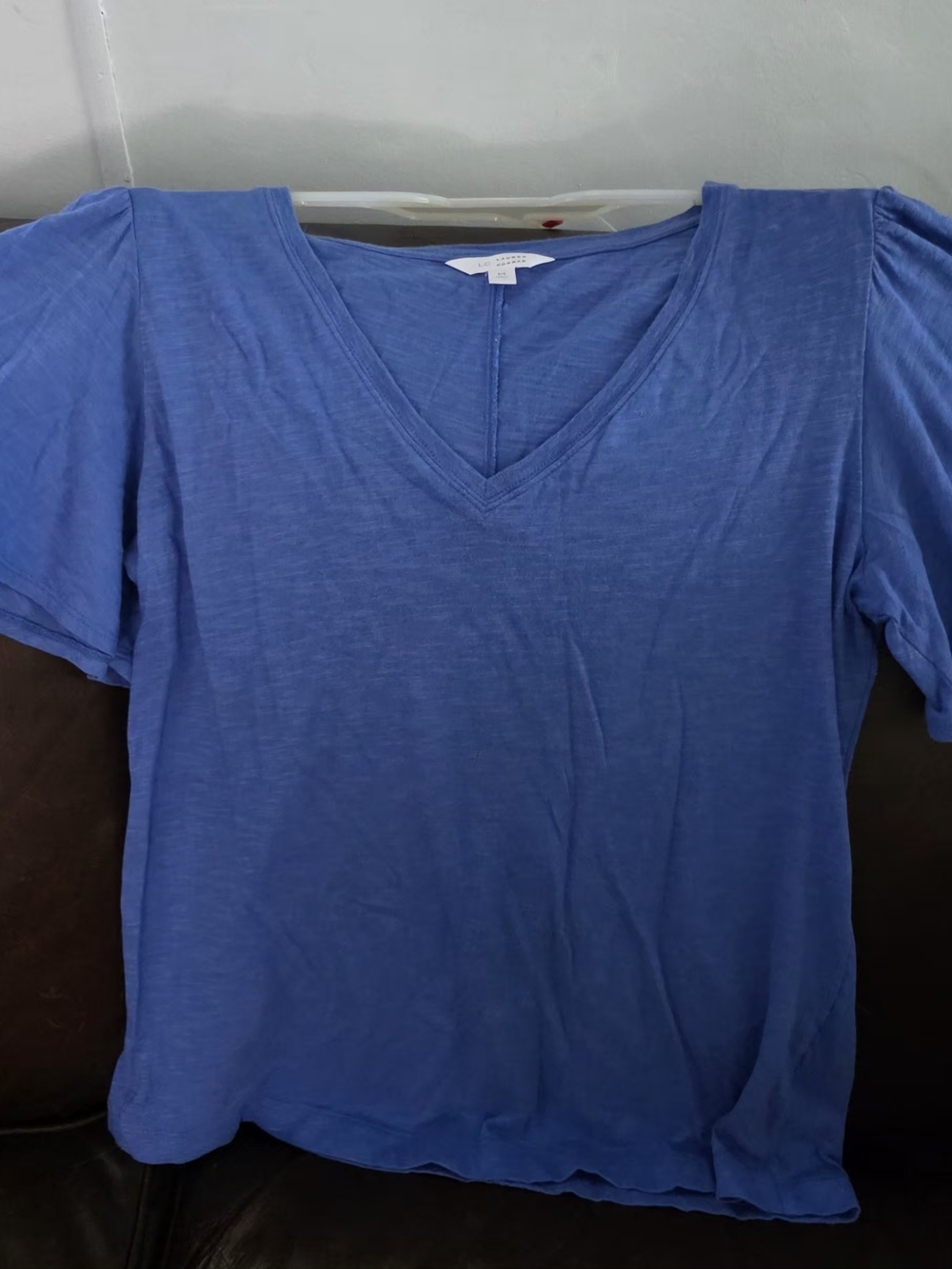 LC Lauren Conrad Blue V-Neck Short Sleeve Tee